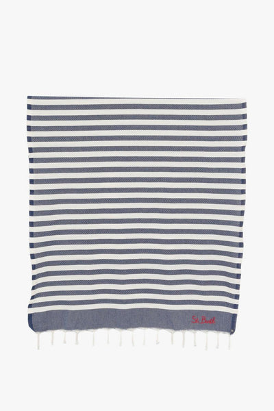 Saint Barth Telo Mare Foutas Righe Unisex Bianco-Blu