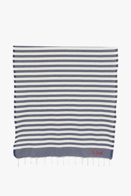 Saint Barth Telo Mare Foutas Righe Unisex Bianco-Blu