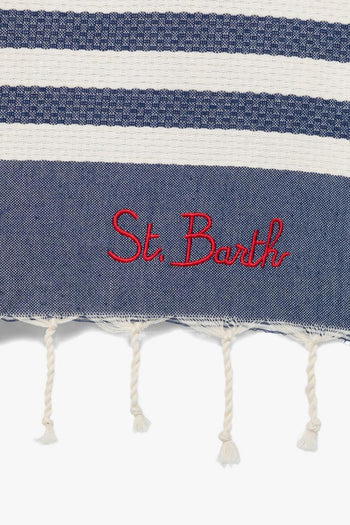 Saint Barth Telo Mare Foutas Righe Unisex Bianco-Blu - 3