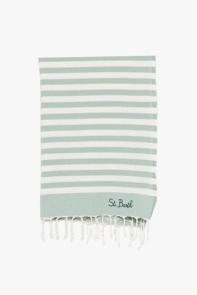 Saint Barth Telo Mare Foutas Righe Unisex Beige-Verde