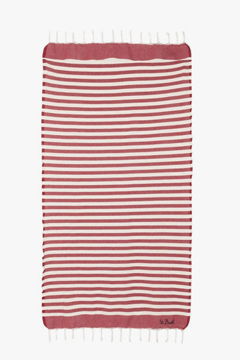 Saint Barth Foutas Unisex Telo Bianco-Rosso Mare A Righe - 2