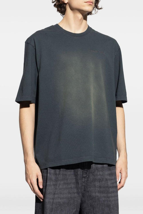 T-Shirt Nero Lavato Uomo Ricamo Logo