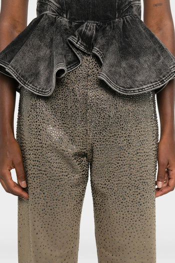 Pantalone Verde Donna con Cristalli - 4