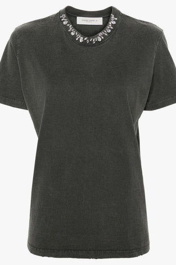 T-shirt Grigio Donna Strass Scollo - 4