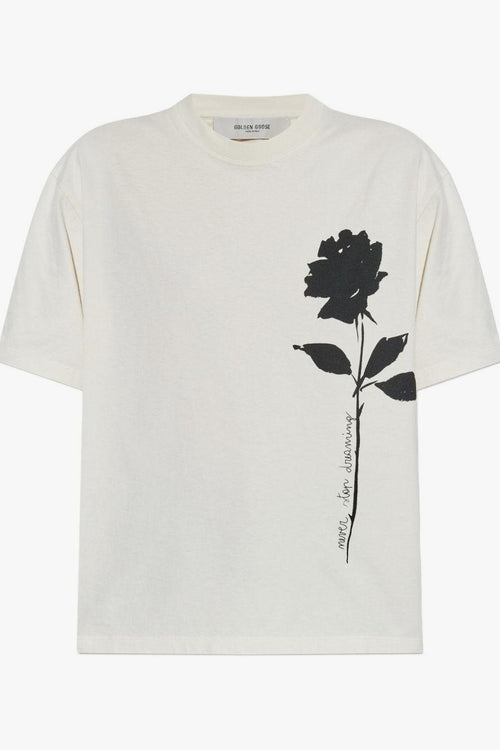 T-Shirt Bianco Donna Motivo Rosa