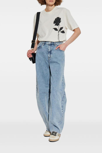 T-Shirt Bianco Donna Motivo Rosa - 4