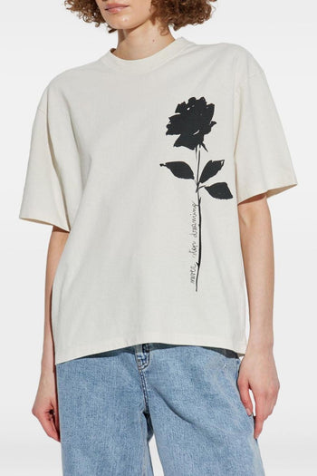 T-Shirt Bianco Donna Motivo Rosa - 5