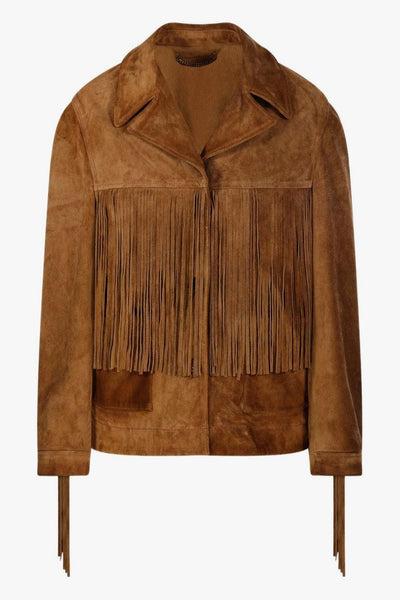 Giacca Marrone Donna Biker con Frange