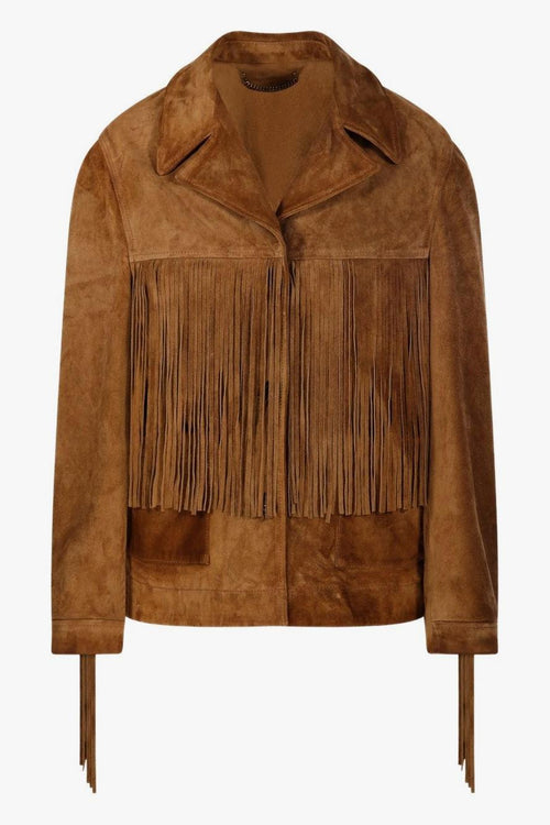 Giacca Marrone Donna Biker con Frange