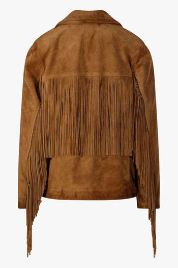 Giacca Marrone Donna Biker con Frange - 3