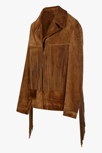 Giacca Marrone Donna Biker con Frange - 4