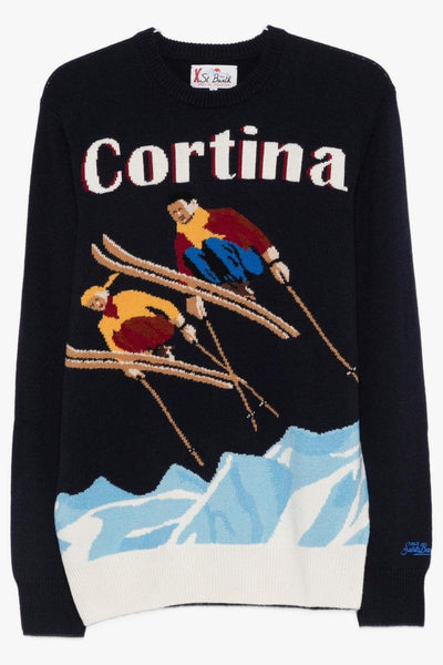 Saint Barth Maglia Blu Uomo Cortina con Sciatori