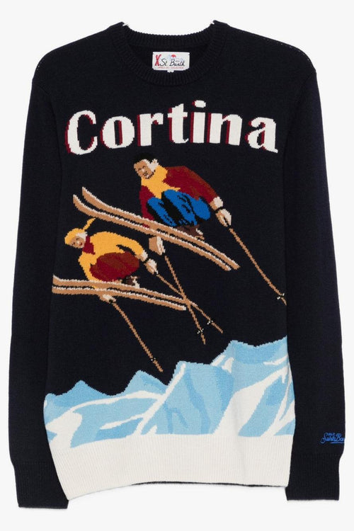 Saint Barth Maglia Blu Uomo Cortina con Sciatori