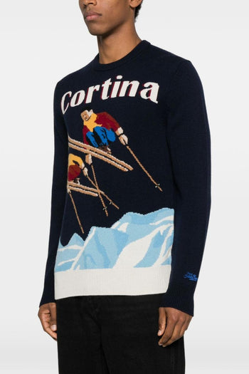 Saint Barth Maglia Blu Uomo Cortina con Sciatori - 2
