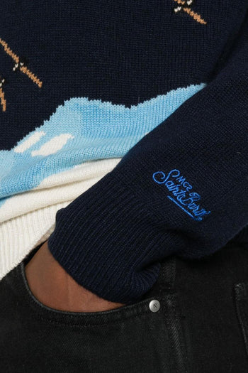 Saint Barth Maglia Blu Uomo Cortina con Sciatori - 4