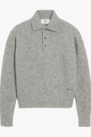 Ami Paris Polo Uomo Maglia Grigia Lana con Maniche Lunghe - 5