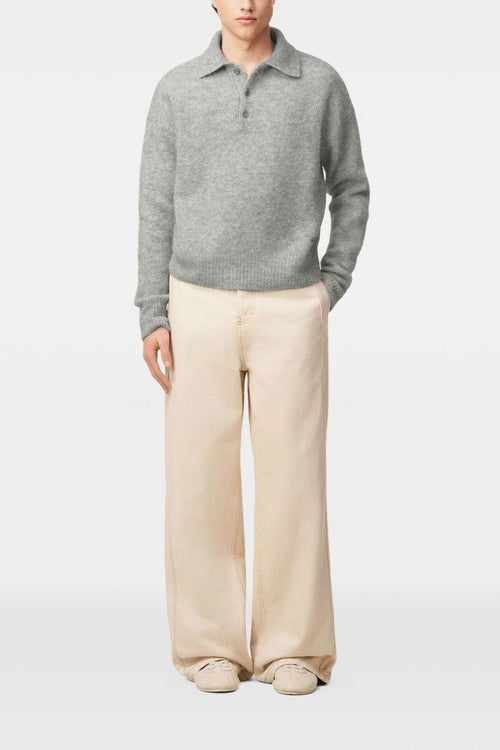 Ami Paris Polo Uomo Maglia Grigia Lana con Maniche Lunghe