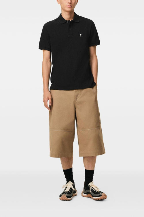Ami Paris Polo Micro Ricamo Cuore Uomo Nero