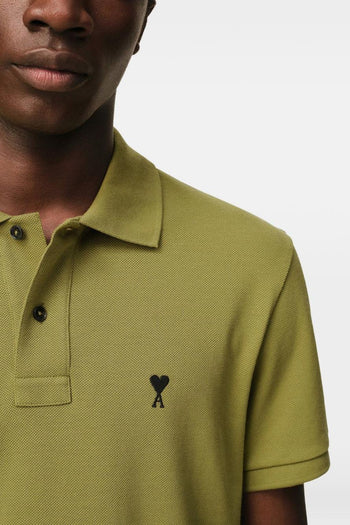 Ami Paris Polo Micro Ricamo Cuore Uomo Verde - 3