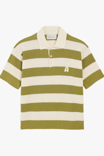 Ami Paris Polo Righe Uomo Bianco-Verde