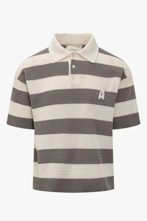 Ami Paris Polo Righe Uomo Bianco-Grigio