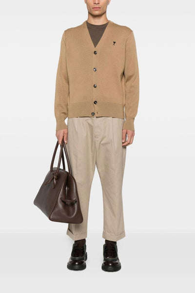 Ami Paris Pantalone Uomo Chino Beige con Risvolto