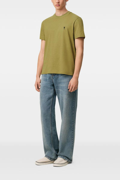 Ami Paris T-Shirt Micro Ricamo Cuore Uomo Verde