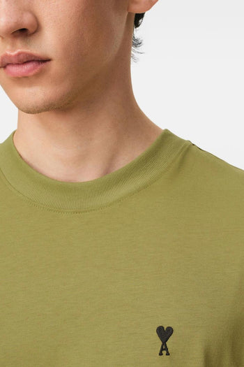 Ami Paris T-Shirt Micro Ricamo Cuore Uomo Verde - 4