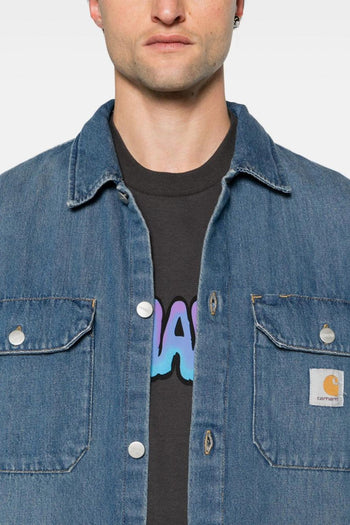 Camicia Blu Uomo Denim Patch Logo - 4