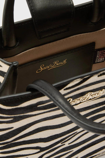 Saint Barth Borsa Bianco-Nero Donna Shop Mini Zebrata - 5