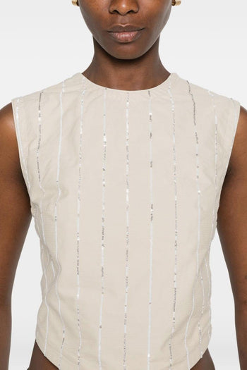 Gilet Paillettes Donna Beige - 2