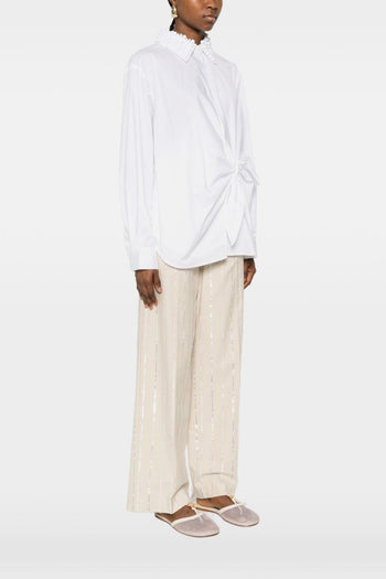 Camicia Colletto Perline Donna Bianco - 5