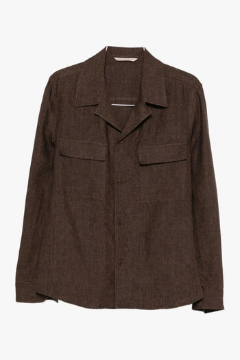 Giacca-Camicia Marrone Uomo Collo Cubano - 5