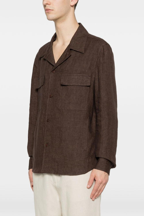 Giacca-Camicia Marrone Uomo Collo Cubano