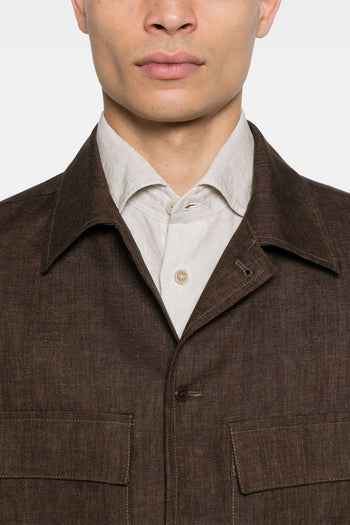 John Uomo Giacca Marrone Lino - 4