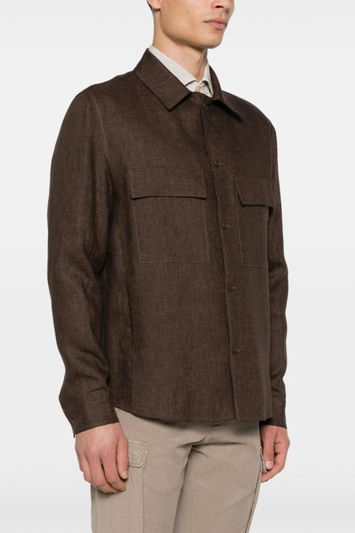 John Uomo Giacca Marrone Lino