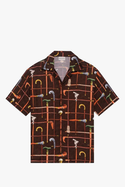 Camicia Stampa Bastoni Uomo Marrone