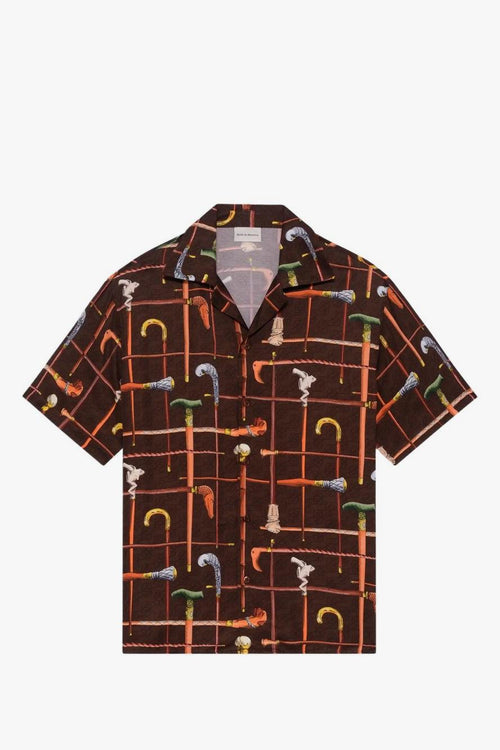 Camicia Stampa Bastoni Uomo Marrone