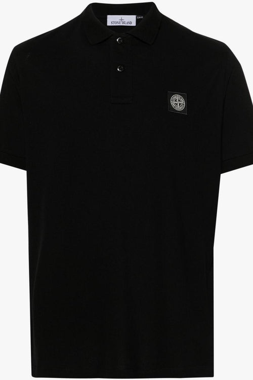 Polo Nero Uomo Patch Compass