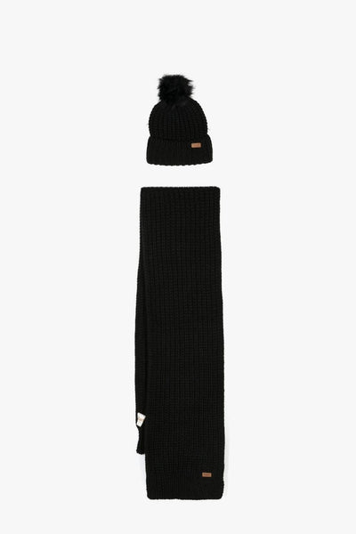 Set Sciarpa e Cappello Nero Donna Patch Logo