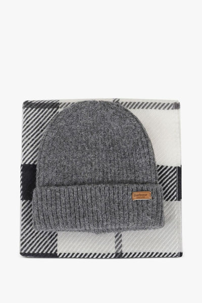Set Berretto e Sciarpa Grigio Donna a Quadri
