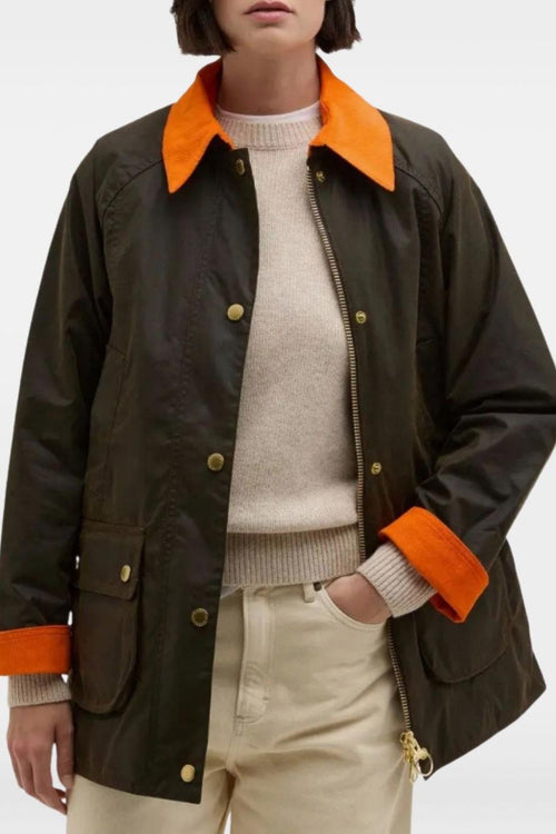 Giubbino Verde Donna Colletto Arancione