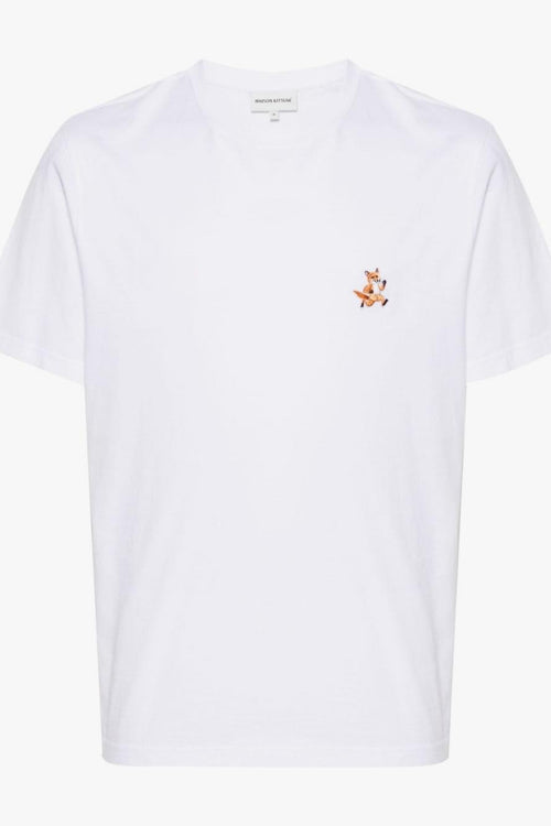 T-shirt Bianco Uomo Micro Ricamo Volpe Corre