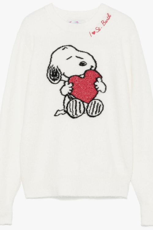 Saint Barth Maglia Bianco Donna Snoopy Cuore Strass