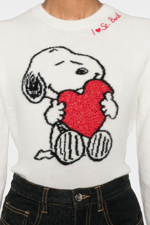 Saint Barth Maglia Bianco Donna Snoopy Cuore Strass - 2