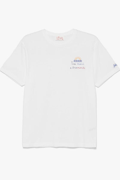Saint Barth Uomo T-shirt Bianco Tra Mare e Tramonti