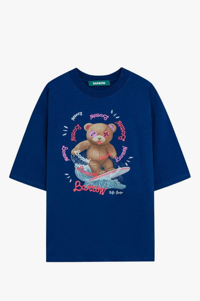 T-shirt Blu Uomo Stampa Orso sul Surf