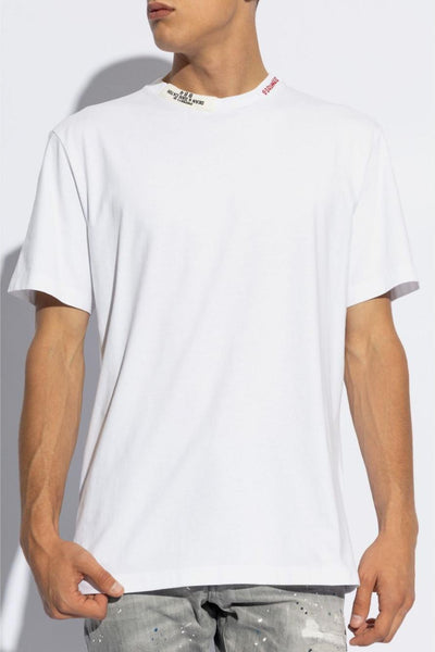 2 T-shirt Bianco Uomo Ricamo Scollo