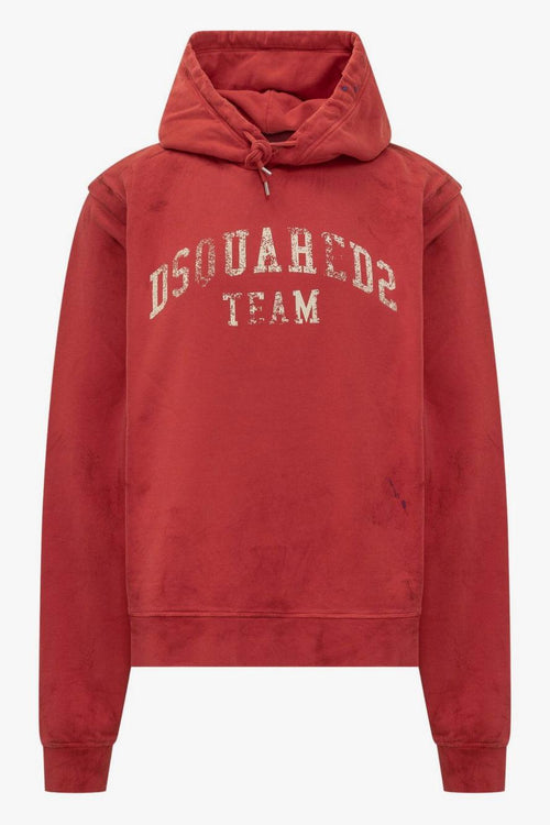 2 Felpa Rosso Uomo Cappuccio Logo Vissuto