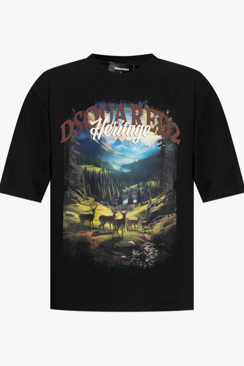 2 T-Shirt Nero Uomo Stampa Heritage